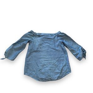 Free People Show Me Some Shoulder Chambray Blue Off Shoulder Top Med Linen Blend